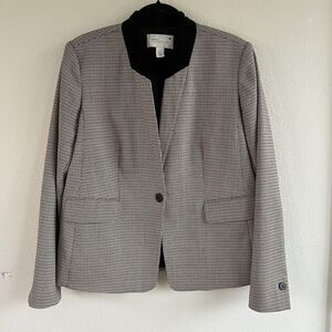 Nordstrom Signature‎ Black Brown Houndstooth Blazer Single Button Size L Wool